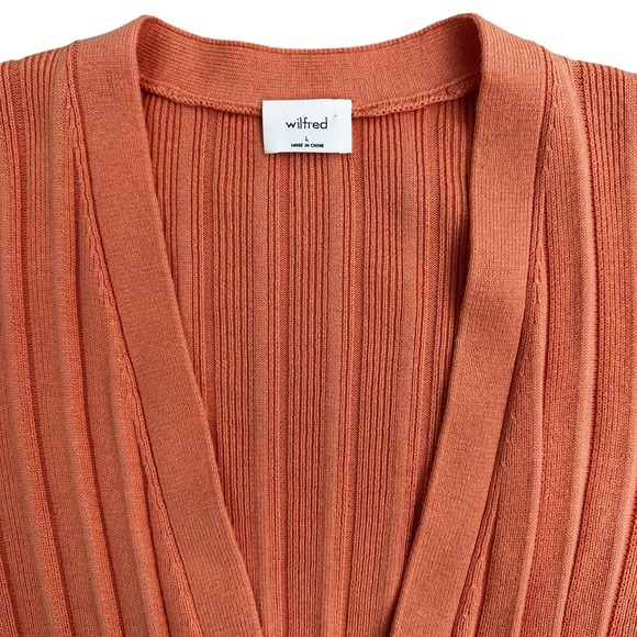 Aritzia Wilfred Plunge Front Cardigan Size Large Peach V-Neck Merino Wool Blend - Picture 7 of 14